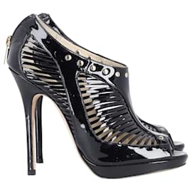 Jimmy Choo-Jimmy Choo Caged High Heel Sandals in Black Patent Leather -Black