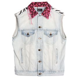 Chaleco con cuello de leopardo de Saint Laurent en denim de algodón azul claro Azul Azul claro