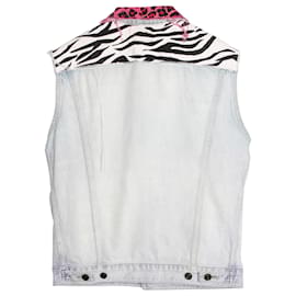 Saint Laurent-Saint Laurent Leopard Collar Vest in Light Blue Cotton Denim-Blue,Light blue