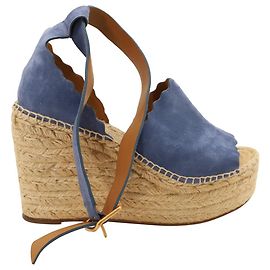 Chloé Chloe Lauren Espadrilles Compensées en Daim Bleu Cobalt Bleu
