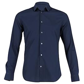 Acne-Camicia frontale con bottoni a manica lunga slim fit di Acne Studios in cotone blu navy-Blu,Blu navy