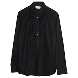 Saint Laurent-Saint Laurent Paris Camisa com babados em seda preta-Preto