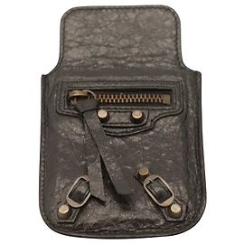 Balenciaga Phone Case in Black Leather Black