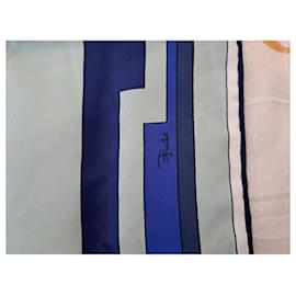 Emilio Pucci-Petit foulard en soie Emilio Pucci de la 2000S.-Noir,Blanc,Bleu,Multicolore,Violet,Bleu Marine,Bleu clair,Bleu foncé,Violet foncé