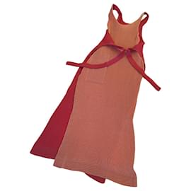 Issey Miyake-Issey Miyake Pleated Contrast Color Dress-Red,Peach