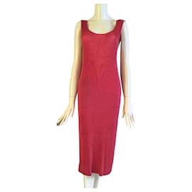 Issey Miyake-Issey Miyake Pleated Contrast Color Dress-Red,Peach
