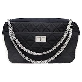 Chanel-CHANEL CAMERA BAG MADEMOISELLE CLASP IN BLACK WHITE CANVAS HAND BAG-Other