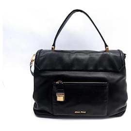 Miu Miu-MIU MIU VITELLO SOFT BLACK LEATHER SHOULDER BAG PURSE HAND BAG-Black