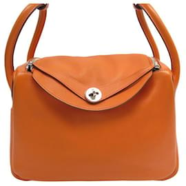 Hermès-HERMES LINDY HANDBAG 30 SWIFT ORANGE GRAIN LEATHER HAND BAG PURSE-Orange
