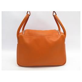 Hermès-HERMES LINDY HANDBAG 30 SWIFT ORANGE GRAIN LEATHER HAND BAG PURSE-Orange