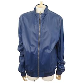 Gucci-GUCCI BOMBER JACKET IN NAVY BLUE LEATHER 54 IT 58 FR XXL JACKET COAT-Navy blue