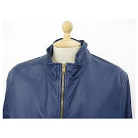 Gucci-GUCCI BOMBER JACKET IN NAVY BLUE LEATHER 54 IT 58 FR XXL JACKET COAT-Navy blue