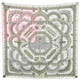 Hermès-NINE HERMES SCARF PARURES OF THE MAHARAJAS BASCHET CARRE 90 SILK SCARF-Pink