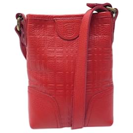 Burberry-BURBERRY HANDBAG EMBOSSED PATTERN RED GRAINED LEATHER CROSSBODY HAND BAG-Red