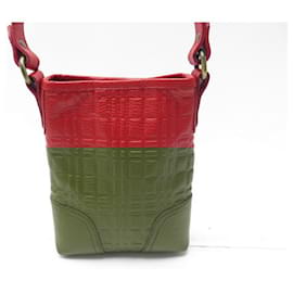 Burberry-BURBERRY HANDBAG EMBOSSED PATTERN RED GRAINED LEATHER CROSSBODY HAND BAG-Red