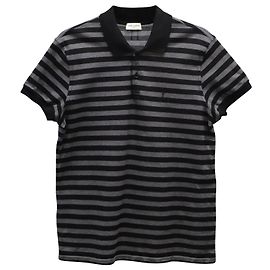 Polo Saint Laurent a Righe in Cotone Nero e Grigio Nero
