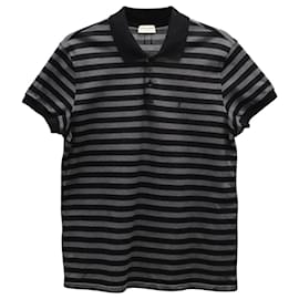 Saint Laurent-Saint Laurent Striped Polo Shirt in Black and Grey Cotton-Black