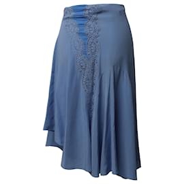 Chloé-Chloe Lace-Trimmed Asymmetrical Midi Skirt in Blue Silk-Blue