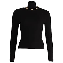 Alexander Mcqueen-Alexander McQueen Metallic Sphere High-neck Sweater in Black Viscose-Black