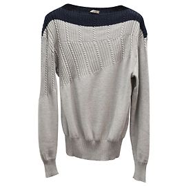 Bottega Veneta Zweifarbiger Strickpullover aus blauer und grauer Baumwolle Mehrfarben