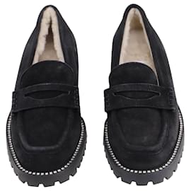 Jimmy Choo-Jimmy Choo Deanna Crystal-Embellished Shearling-Lined Loafers in Black Suede-Black