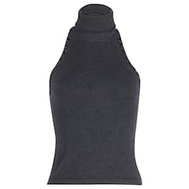 Max Mara-Max Mara Top com decote frente única com contas em seda preta-Preto