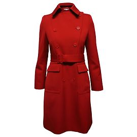 Stella Mc Cartney Stella McCartney Trench Coat com Cinto e Peito Forrado em Lã Vermelha Vermelho