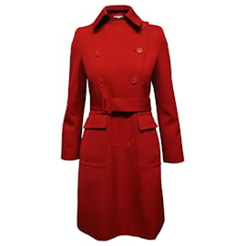 Stella Mc Cartney-Stella McCartney Trench Coat com Cinto e Peito Forrado em Lã Vermelha-Vermelho
