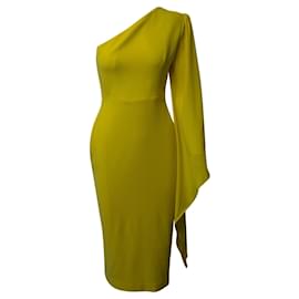 Autre Marque-Alex Perry Finley One Shoulder Midi Dress in Yellow Triacetate-Yellow