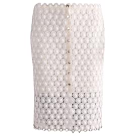 Paco Rabanne-Paco Rabanne 3D Floral Embroidered Knee Length Skirt in White Polyamide-White