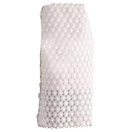 Paco Rabanne-Paco Rabanne 3D Floral Embroidered Knee Length Skirt in White Polyamide-White