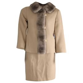 Miu Miu-Miu Miu Fur Jacket and Skirt in Beige Wool-Beige