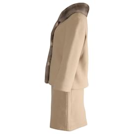 Miu Miu-Miu Miu Fur Jacket and Skirt in Beige Wool-Beige