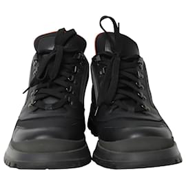 Prada-Prada Lace Up Trekking Boots in Black Leather-Black