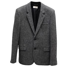 Saint Laurent Tweed Blazer in Grey Wool Grey