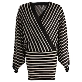 Balmain-Balmain Striped Dress in Black and White Viscose-Black