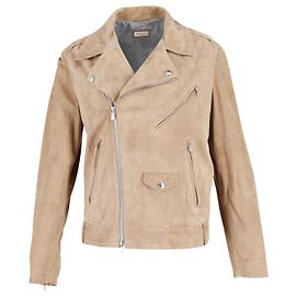 Giacca Biker Brunello Cucinelli in Pelle Scamosciata Marrone Marrone