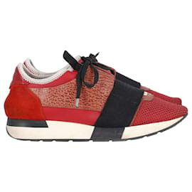 Balenciaga-Balenciaga Race Runner Niedrige Sneakers aus rotem und schwarzem Leder-Mehrfarben