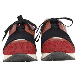 Balenciaga-Balenciaga Race Runner Low Top Sneakers en cuero rojo y negro-Multicolor