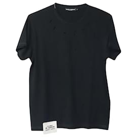 Dolce & Gabbana-Dolce & Gabbana Re Edition Short Sleeved Distressed T-shirt in Black Cotton-Black