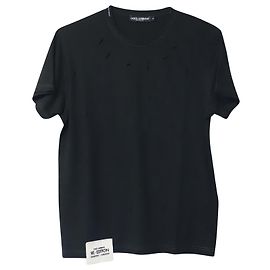 Dolce & Gabbana Re Edition T-shirt consumata a maniche corte in cotone nero Nero
