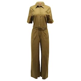 Staud-Staud Zavey Belted Jumpsuit in Army Green Linen -Green