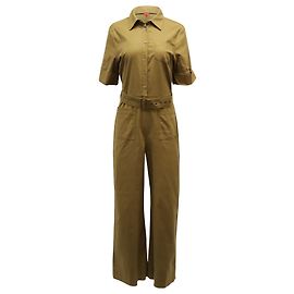 Staud Zavey Combinaison Ceinturée en Lin Vert Armée Vert