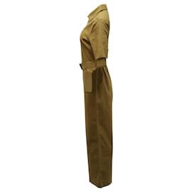 Staud-Staud Zavey Belted Jumpsuit in Army Green Linen -Green