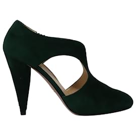 Prada-Prada Cutout High Heel Booties in Green Suede-Green