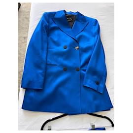Massimo Dutti-blazer de costume en satin à boutonnage doublé-Bleu