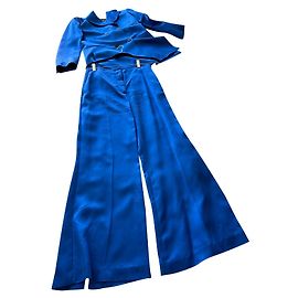 Massimo Dutti Anzughose aus Satin mit weitem Bein und Schlitzen Blau