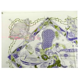 Hermès-HERMES SCARF MON AMI PIERROT AU CLAIR DE LA LUNE IN WHITE SILK SCARF-White