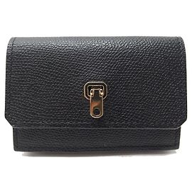 NUEVO MONEDERO TARJETERO VALEXTRA EN PIEL DE GRANO NEGRA CARTERA Negro