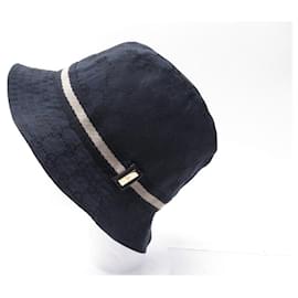 Gucci-GUCCI BOB HAT S 54 GG MONOGRAM LOGO CANVAS NAVY BLUE WEBBAND HAT-Navy blue